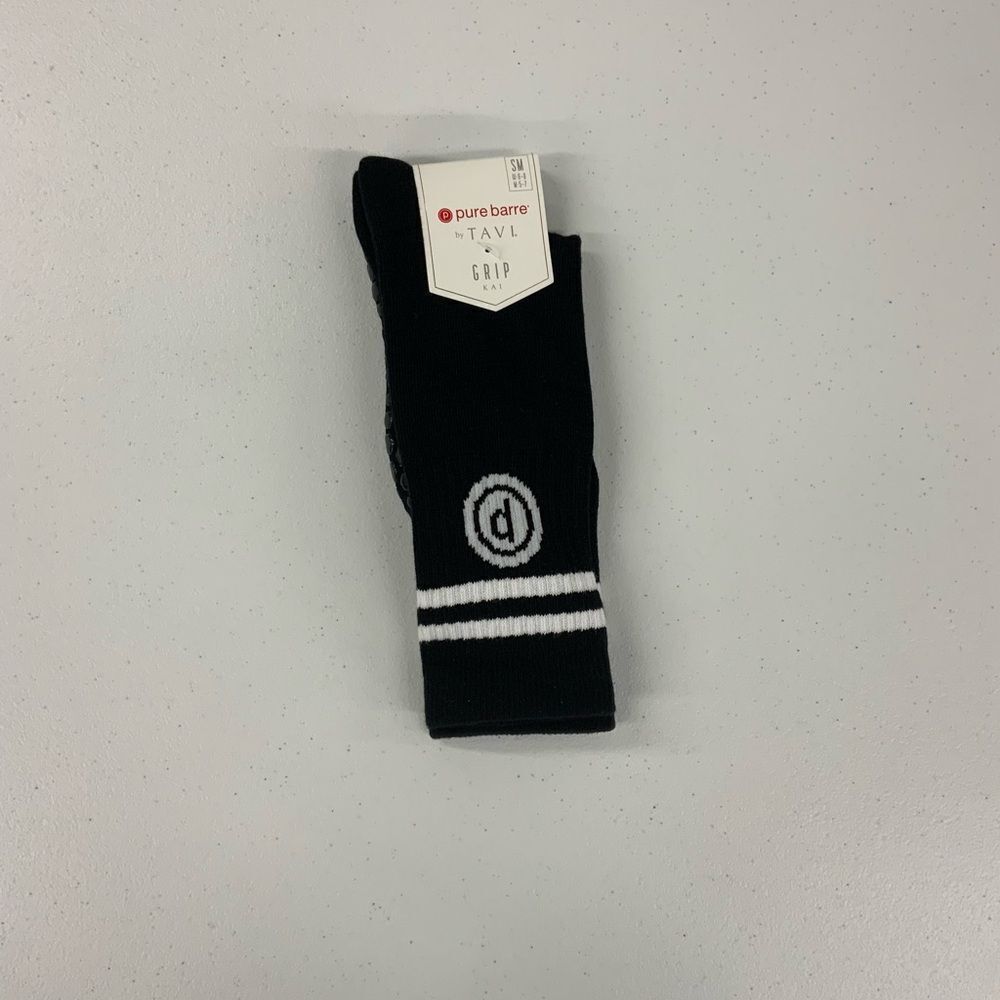 Pure Barre Grip Crew Socks Black/White Small and Medium - Picture 1 of 2